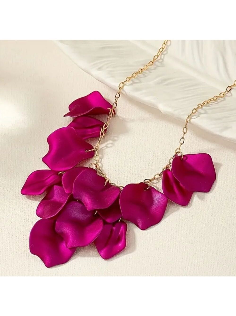 Elegant Fuchsia Petal Necklace 14K Gold Plated Chain